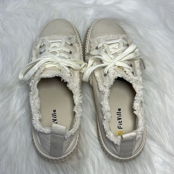 Fitville Marca Ivory Canvas Raw Edge Sneakers Sz 9 - Picture 4 of 7